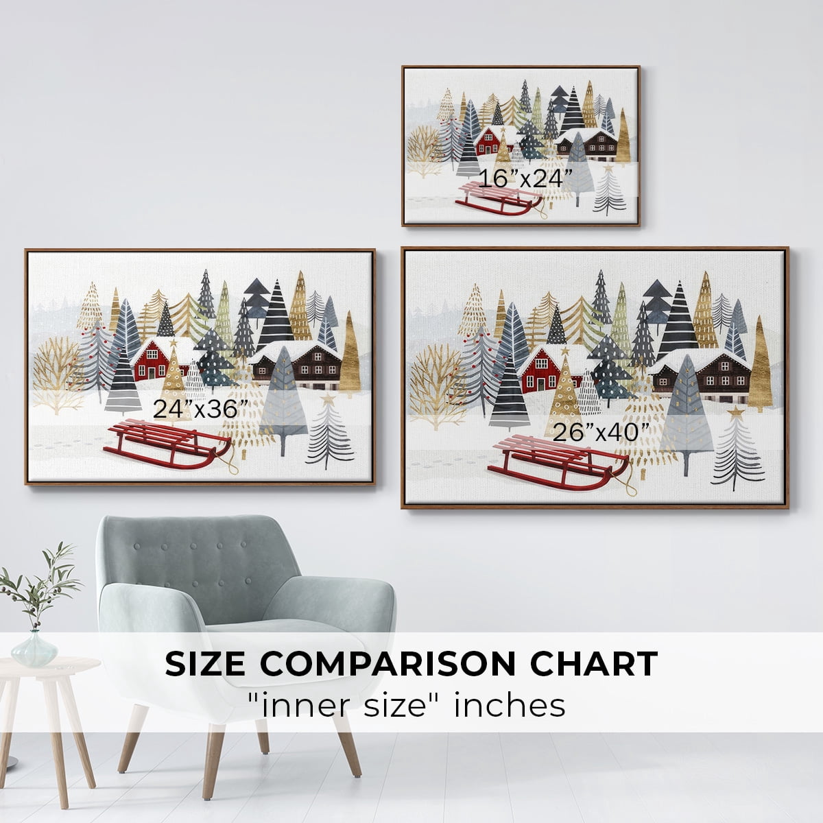Christmas Chalet Collection A - Framed Gallery Wrapped Holiday Canvas - 17 x 25 - Rosewood Frame