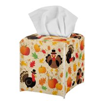 POLERO Tissue Box Cover Square – Funny Turkey Pumpkin Tissue Box Holder Waterproof PU Leather Thanksgiving Modern Facial Decorative Organizer for Bathroom/Car/Office Decor