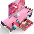 thumbnail image 2 of Desk Dual Monitor Stand Riser with Drawer, Pink, 2 of 12