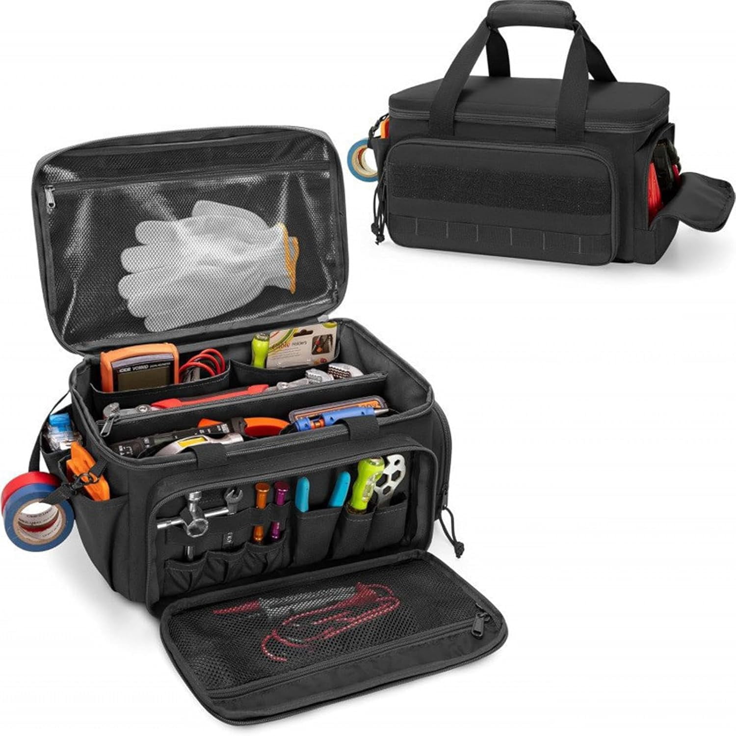 14-Inch Heavy-Duty Canvas Tool Bag,Large Capacity Hand Tool Storage Organizer with Adjustable Shoulder Strap,For Electrician, Plumber, Handyman (B)