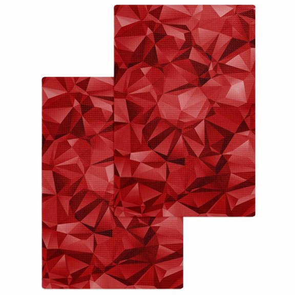 Red Geometric Kitchen Dish Towels for Drying Dishes Set of 2, Vintage Minimalism Abstract Aesthetic Waffle Weave Microfiber Hand Tea Bathroom Towels Quick Dry & Absorbent Towel 15.7x23.6