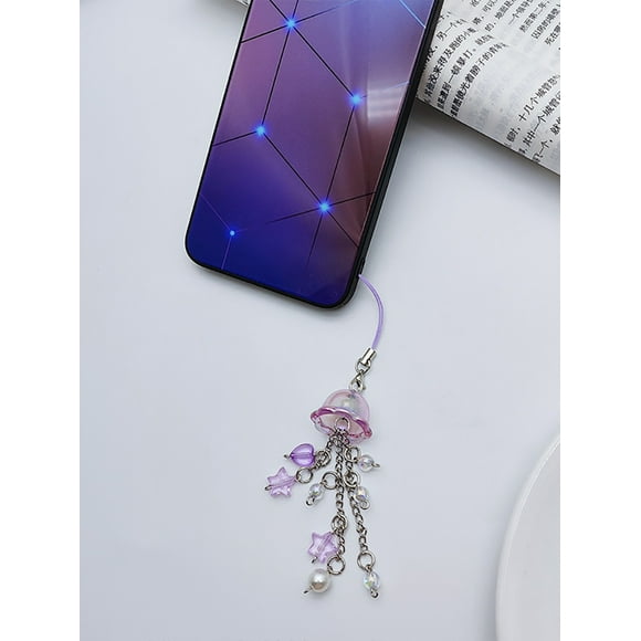 Trendy Purple Jellyfish Phone Chains Girly Sweet Star Tassel Phone Lanyard For Girls Y2K Mobile Phone Strap one size