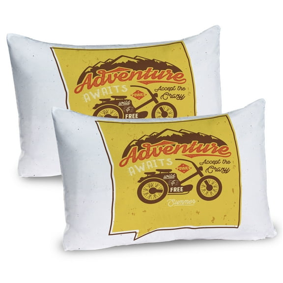 Ambesonne Saying Pillow Sham 2 Pack, Retro Words Bike Summer Art, 30"x20", Mustard Brown and Red