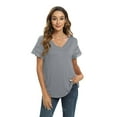 thumbnail image 3 of WBQ Women Shirts V Neck Short Sleeve Cotton Tops T-Shirt Basic Tees, 3 of 8