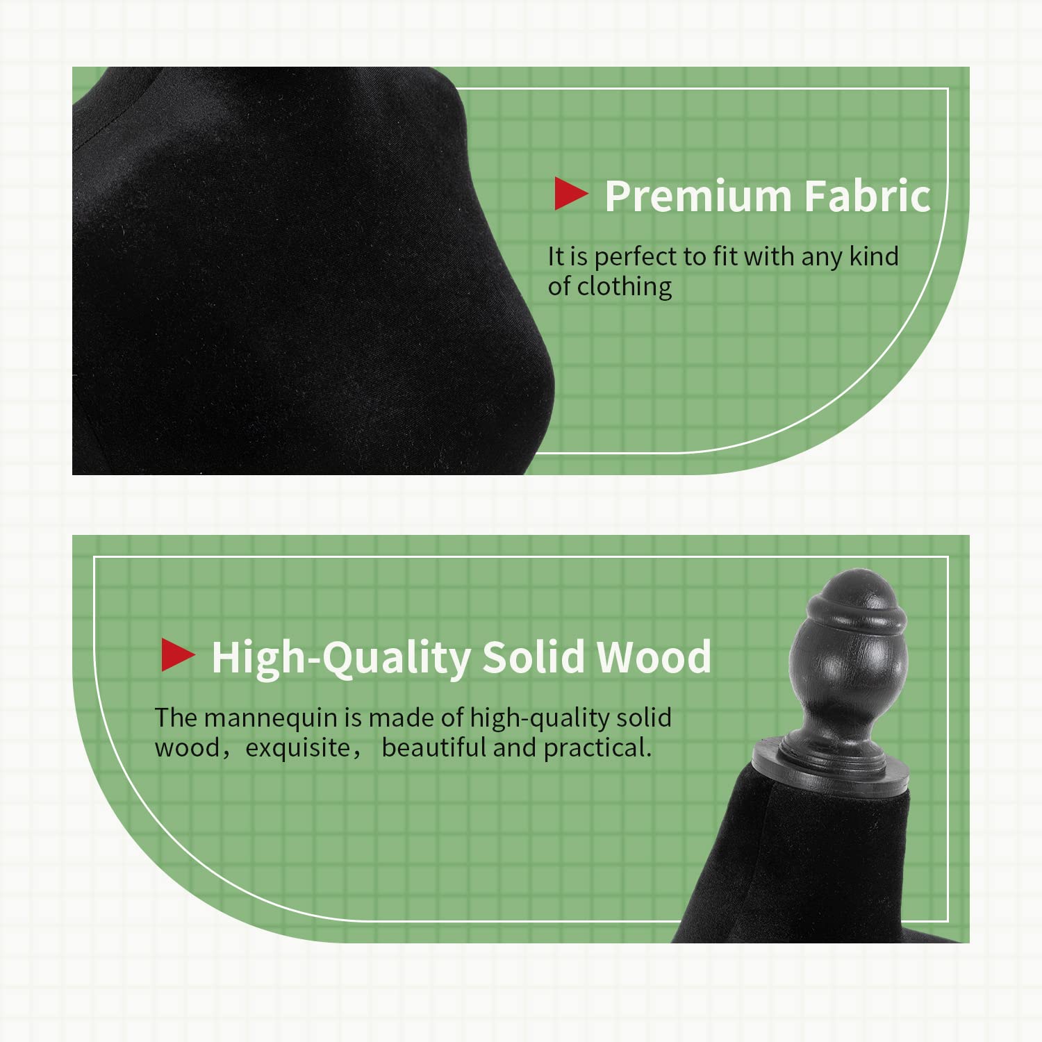 PayLessHere Dress Form Mannequin Torso Female with Wooden Tripod Stand Adjustable for Sewing Counter Display, Black