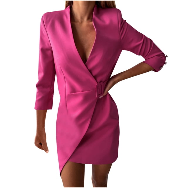 Robe Décontractée pour Femmes Sexy Mode Femmes Sexy Décontractée Fesses Col en V Solide Manches Longues Mini Robe Mini Robe pour Femmes Sexy Longue Robe pour Femmes Décontractée Sexy