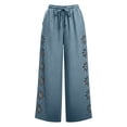 thumbnail image 4 of IUYRTFE Women's Linen Blend Wide Leg Pants with Drawstring Elastic Waist and Pockets Casual Relaxed Fit Trousers, 4 of 7