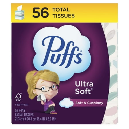 Puffs Ultra Soft Facial Tissues, 18 Cube Boxes, 56 Facial Tissues per Box