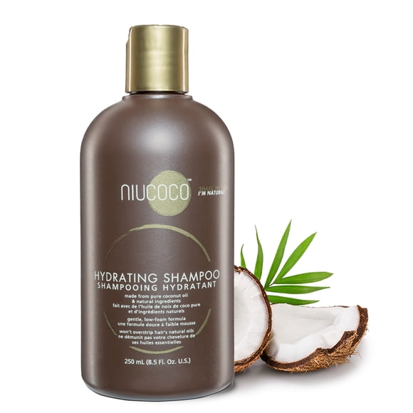 NIUCOCO Champú hidratante anticaspa, vegano y natural, para cuero cabelludo seco con picazón y cabello dañado, con aceite de coco y vitamina E, 250 ml