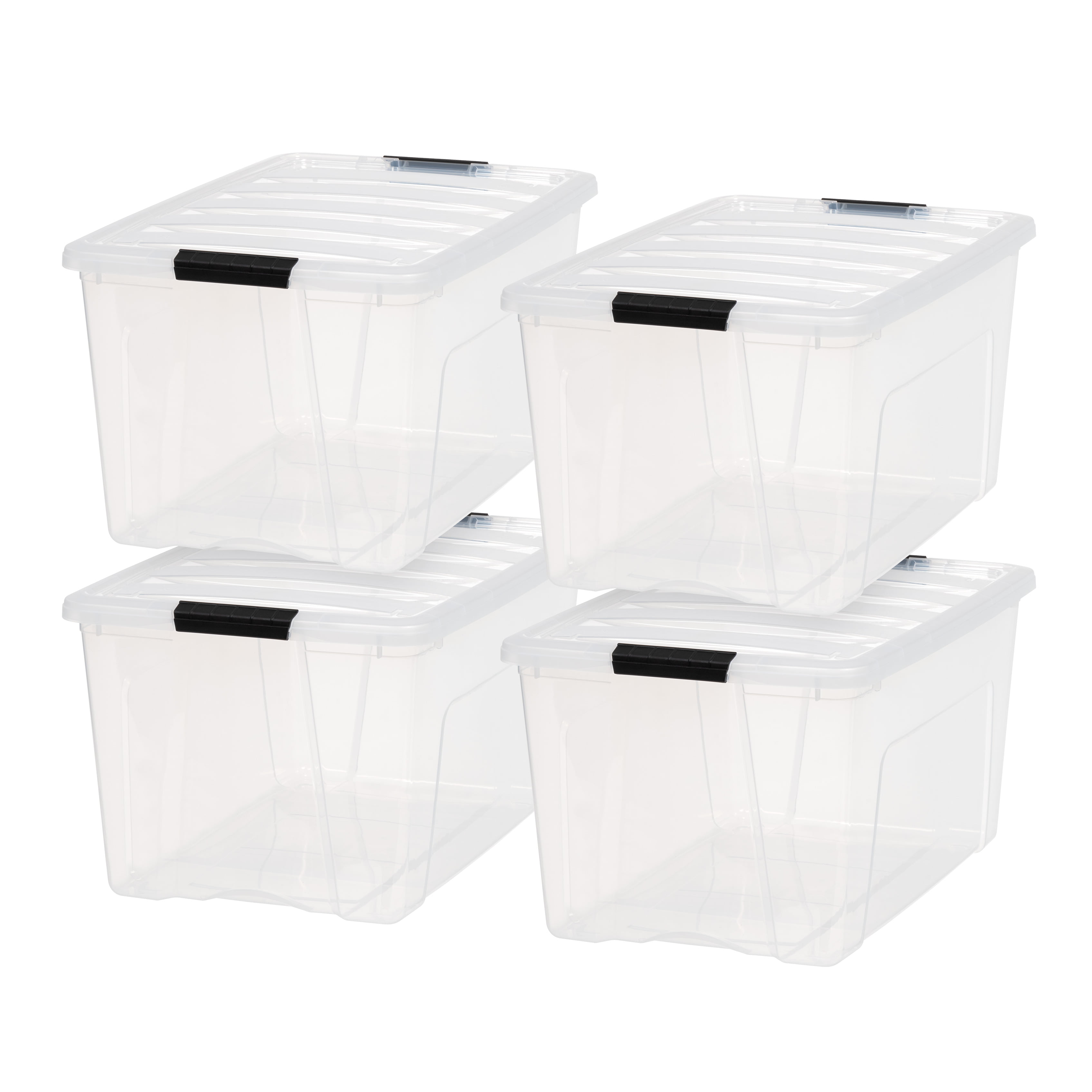 Plastic Storage Tote Container Clear Stackable Pull Box 10 Pack Set With Lid Bin 