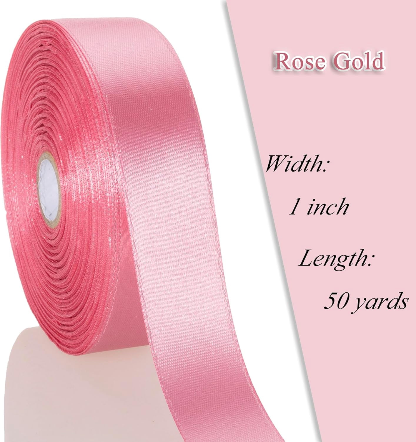 50 Yards 1 Inch Rose Gold Satin Ribbon, Single Face Polyester Solid Color Craft Fabric Ribbon for Handmade Roses, Gift Wrapping, Bouquets, Wedding, Christmas, and Party Decoration