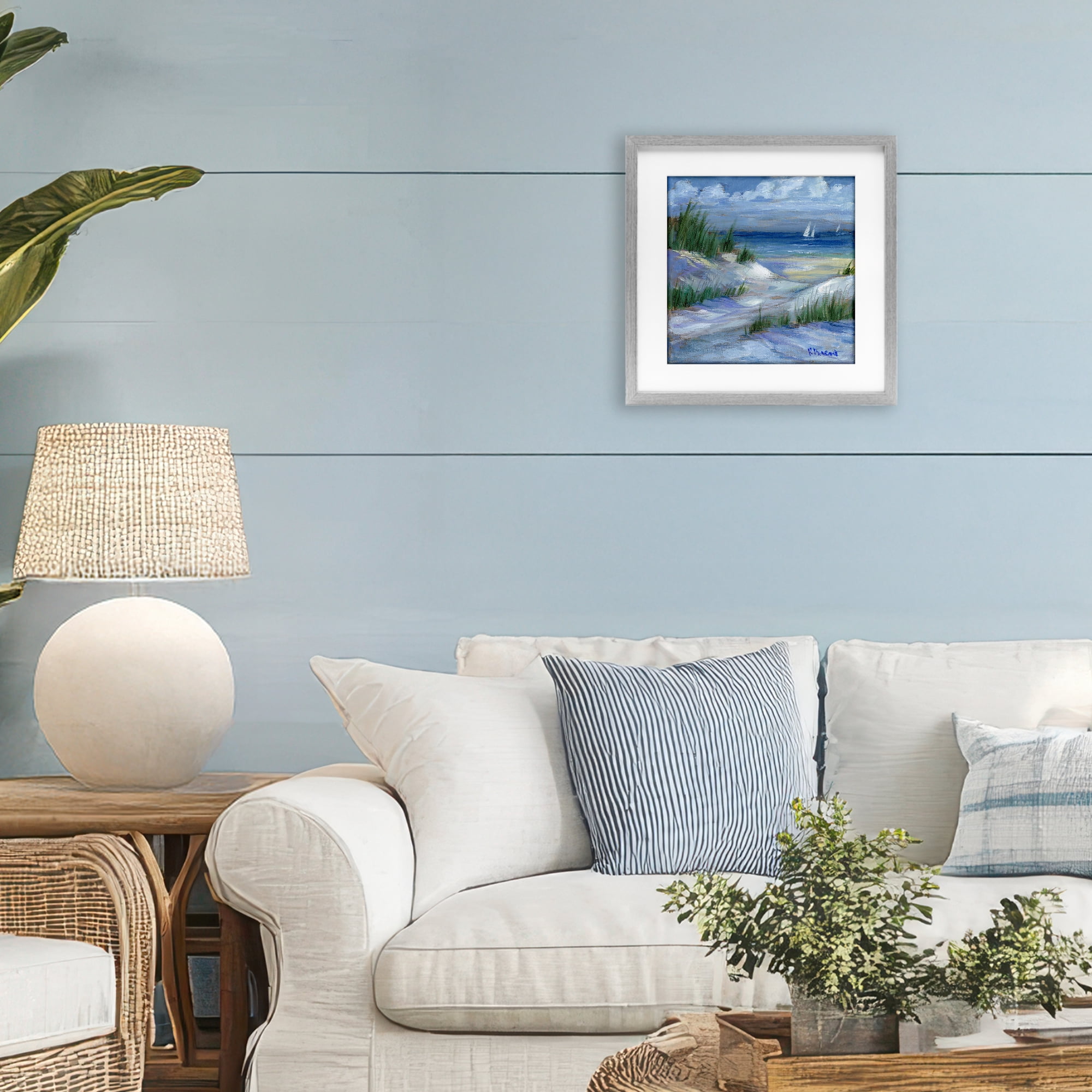 Stupell Industries Crooked Island Dunes & Sailboats Gray Framed Print Under Glass, design by Paul Brent