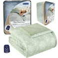 thumbnail image 2 of Thermee Micro Flannel Heated Blanket With Sherpa Back, 10-Setting Electric Full Size, Programmable, Ultra-Soft Throw, Heating Thermal - Toile Celery Green, 2 of 4