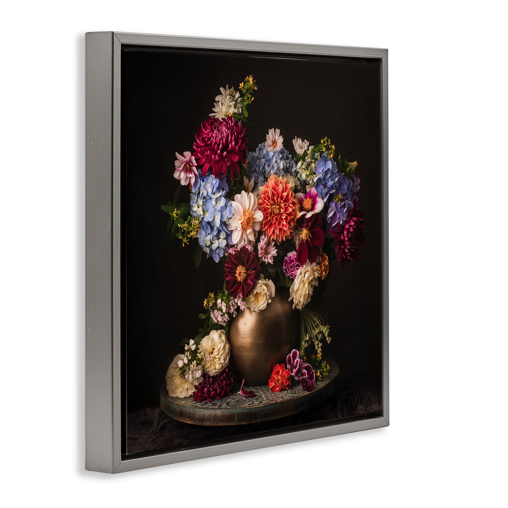 Stupell Industries Assorted Flowers Arrangement Plants & Flowers Photography Gray Floater Framed Canvas Art Print Wall Art, 25 x 25