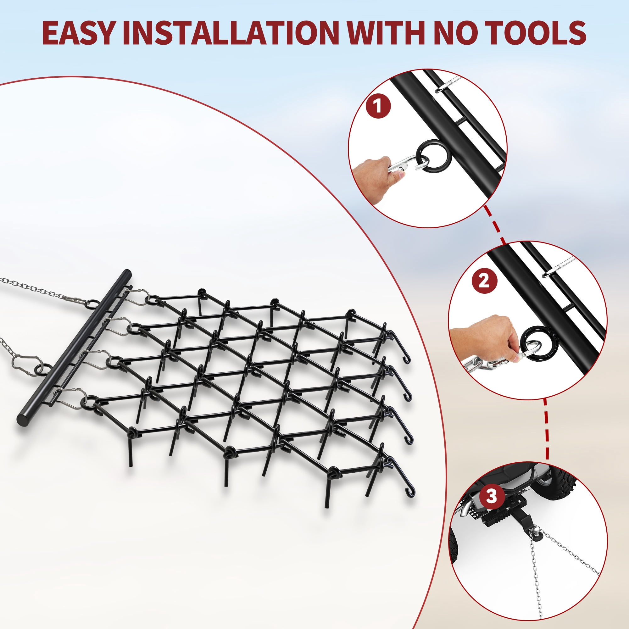Uforic Chain Drag Harrow, 5'W x 4.5'L with 1/2'' Tines, ATV & UTV Lawn Tractor Ground Prep Attachment