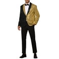 thumbnail image 2 of INSPIRE CHIC Sequin Blazer for Men's Shawl Lapel Party Sparkle Color Block Sports Coats Golden Black M, 2 of 5