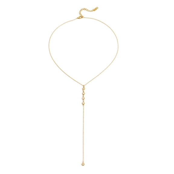 Sunyuer Gold-Tone Stainless Steel Zirconia Y-Necklace - Long Layered Chain with Sparkling Stone Accents, Elegant Statement Jewelry for Women