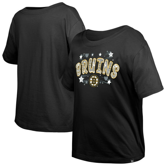 Girl's Youth New Era  Black Boston Bruins Flip Sequin T-Shirt