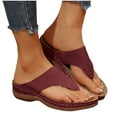 thumbnail image 4 of Hinvhai Womens Sandals Comfortable Wedge Slides Dressy Summer Thong Sandal Arch Support Flip Flop Casual Beach Shoe Red 7.5(40), 4 of 9