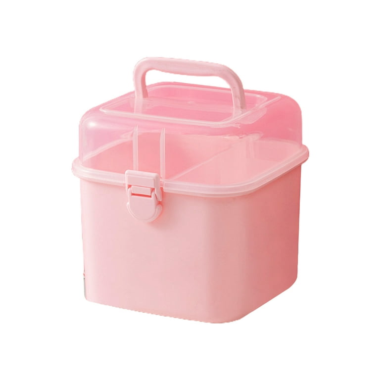 Dasbsug Creative Pink Plastic Storage Box with Handle Multi Layers Kids  Children Hair Accessories Container Bin Portable Multipurpose Jewelry Art
