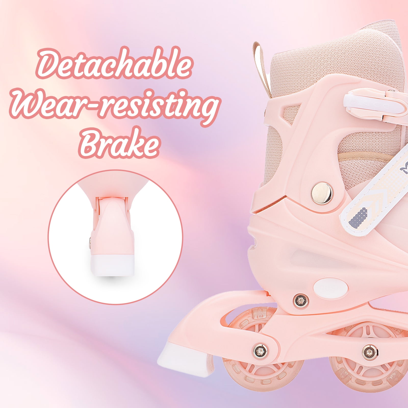 GIATUEE Adjustable Light up Kids Roller Skates for Boys Girls, Inline Skates with Bag, Pink(Large)