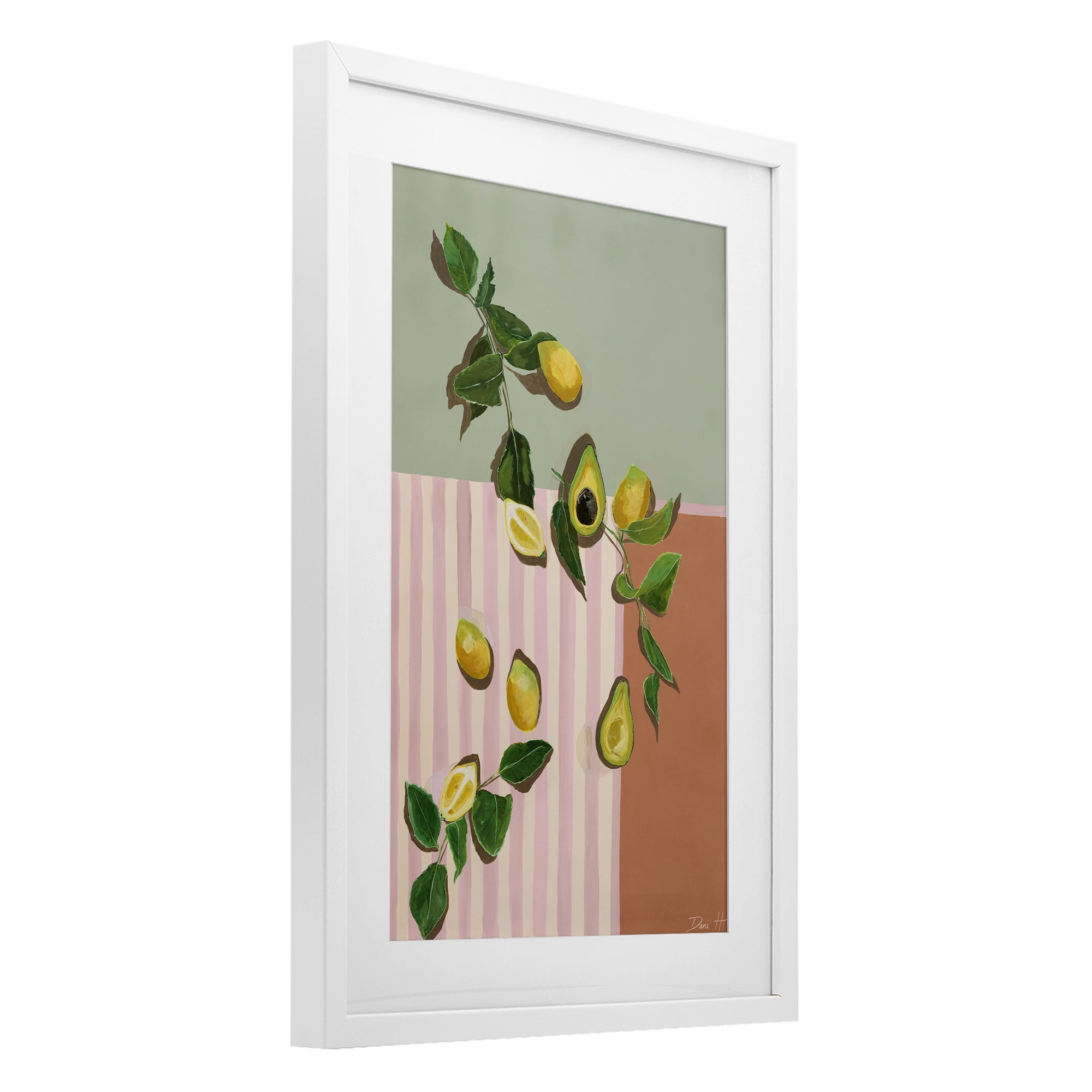 Stupell Industries Midcentury Avocado & Lemons White Framed Print Under Glass, design by Dani Heyward