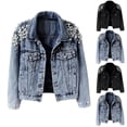 thumbnail image 4 of Lovskoo Womens Denim Jackets Long Sleeve Zip Up Elastic Hem Classic Loose Jean Jacket, 4 of 4