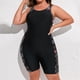 thumbnail image 1 of Traje de baño de una pieza para mujer, traje de baño de talla grande para surf, estampado de patchwork, pantalones de cinco puntos, traje de baño de moda playera para mujer, trajes de baño de una piez, 1 of 7