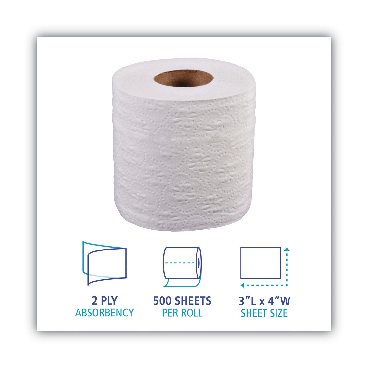 Boardwalk Two-Ply Toilet Tissue, Standard, Septic Safe, White, 4 X 3, 500 Sheets/Roll, 96/Carton - 1