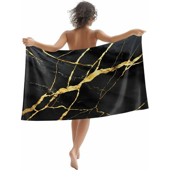 Beach Towels Large Quick Dry Absorbent Towels Modern Black Marble Gold Texture Sand Free Beach Towel for Pool Swimming Travel Vacation Gold Swim Towels