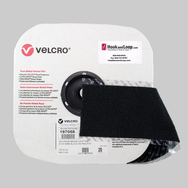 VELCRO® Brand 4" Black Loop Pressure Sensitive Adhesive Acrylic