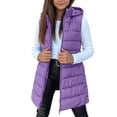 thumbnail image 2 of Purple Girls Puffer Vest Size 7-8 Years, Unisex Kids Lightweight Zip Up Hooded Winter Vests, Sleeveless Quilted Long Jackets, 2 of 9