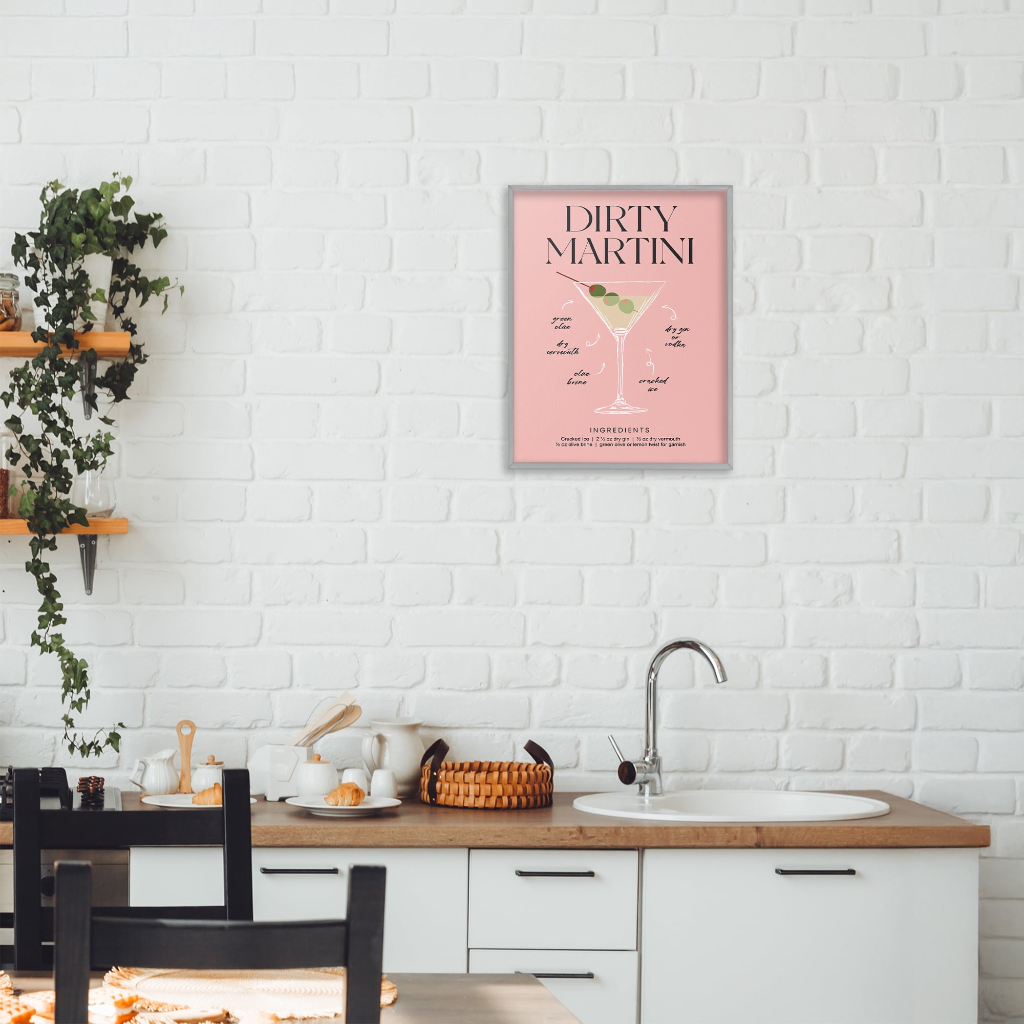 Stupell Industries Dirty Martini Pink Recipe Gray Framed Giclee Art, design by Lettered and Lined