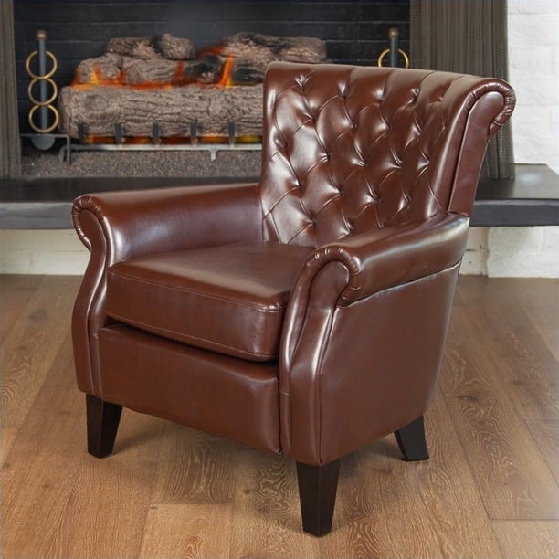 Noble House Orlando Leather Club Chair in Brown - Walmart.com - Walmart.com