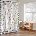 thumbnail image 4 of Spring Summer Wildflower Shower Curtain, Eucalyptus Leaves Black Plaid Waterproof Shower Curtain Set with 12 Hooks Lightweight Bath Curtains Fabric Bathroom Decor 72x84 Inches, 4 of 9