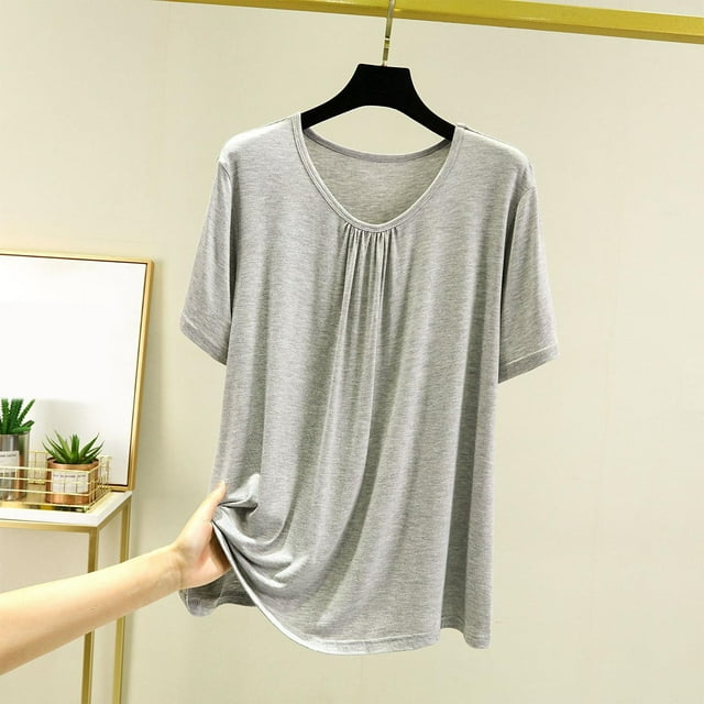 TopLLC Hauts de Pyjama à Manches Courtes pour Femmes, Chemise de Base Unie à Manches Courtes, T-shirt Fin, Pyjamas à Manches Courtes, Blouse en Polyester pour Femmes