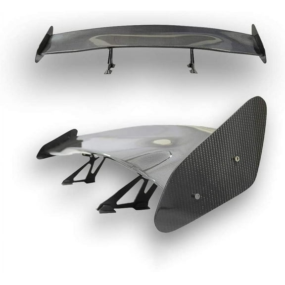 Zoogamo GT Wing – Universal Fit 3D JDM Carbon Fiber Rear Trunk Deck Spoiler with Accessories Kit (57.08” Length / 10” Bracket Height)