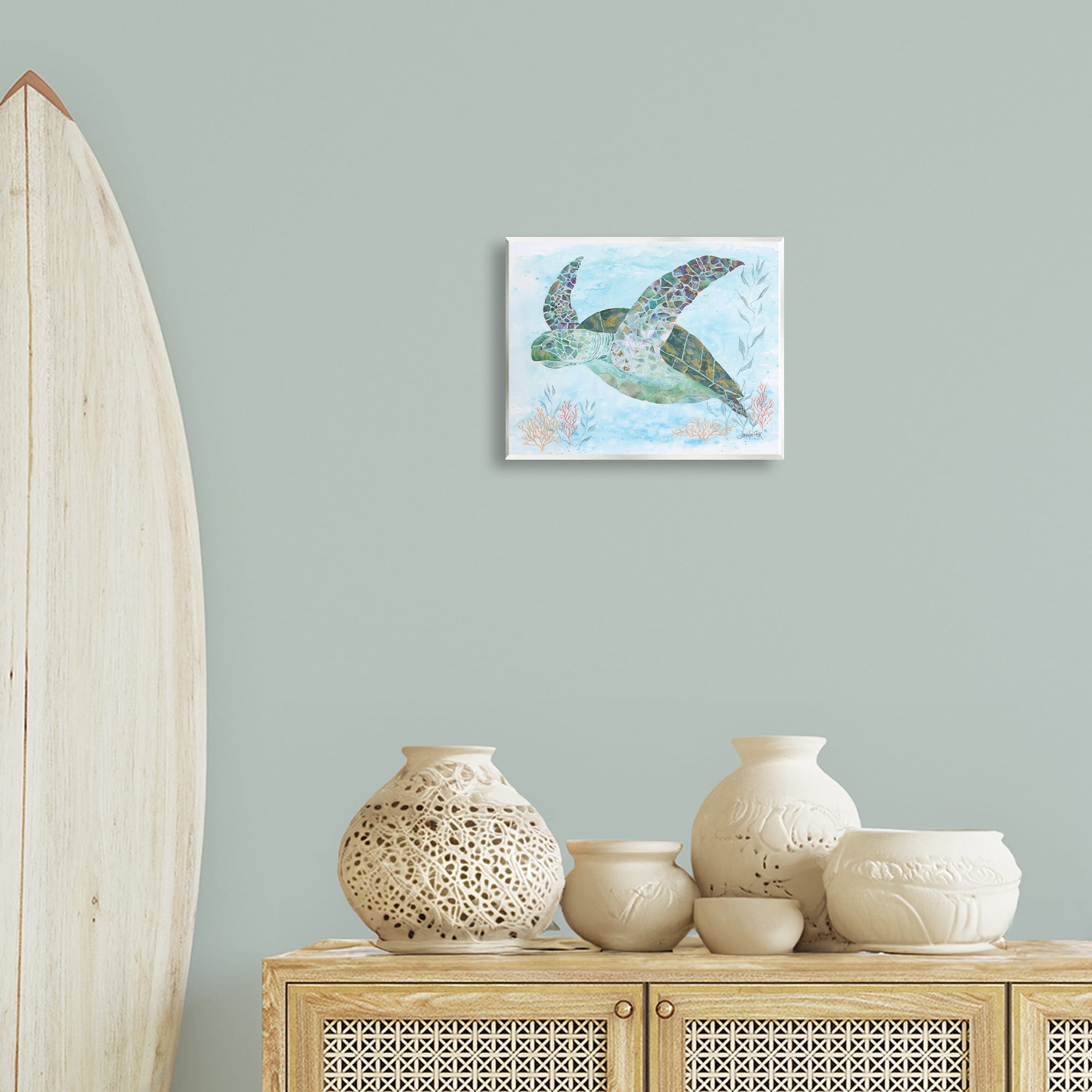Stupell Industries Mosaic Tortoise Underwater Animals & Insects Painting Unframed Art Print Wall Art, 14 x 11