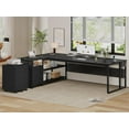 thumbnail image 2 of 71" L Shaped Executive Desk, Reversible Computer Desk with Mobile File Cabinet and Power Outlets, Large Office Desk with Storage Shelves for Home Office, Marble Black, 2 of 8