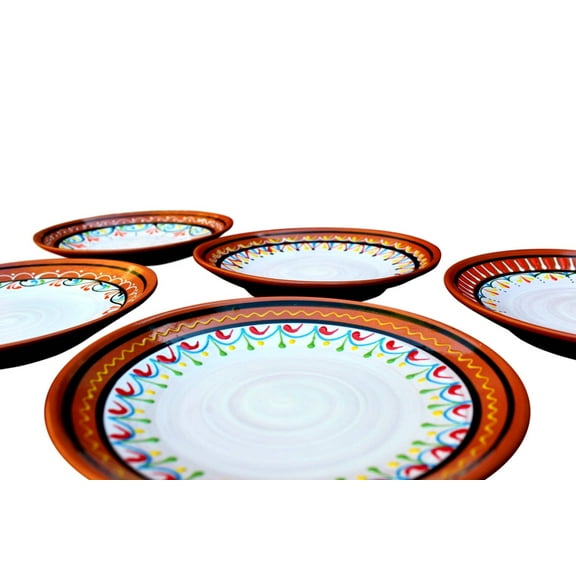 Terracotta White, Small Dinner Plates Set of 5 (European Size) - Hand Painted From Spain