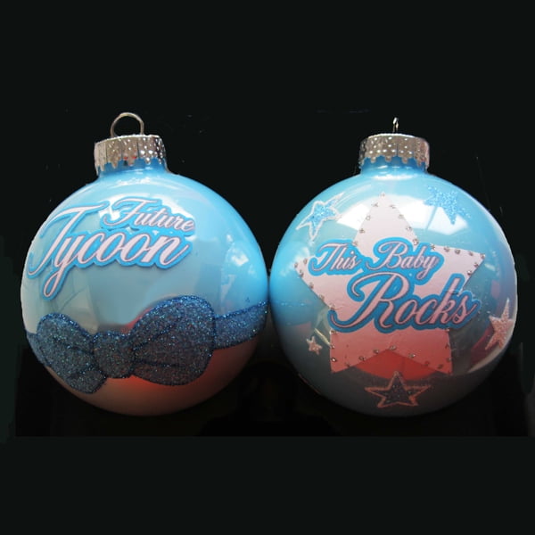 8 Blue Future Tycoon And Baby Rocks Ball Christmas Ornaments