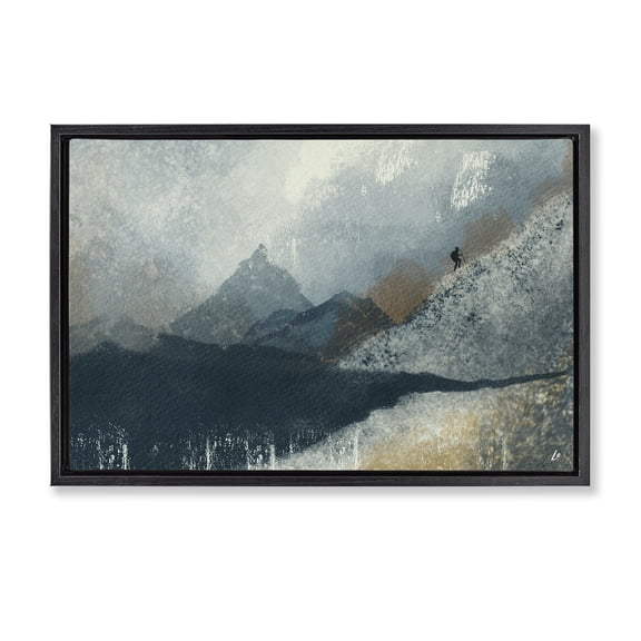 Stupell Industries Contemporary Intrepid Traveler in Mountains Black Floating Frame Canvas Art, 25 x 17, by Lydia Orange