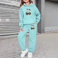 thumbnail image 2 of Girls Joggers - Girls Hooded Tracksuit Leopard Print Cherry Design Pullover Joggers Casual Outfit Kids (Mint Green,10-11 Years), 2 of 6
