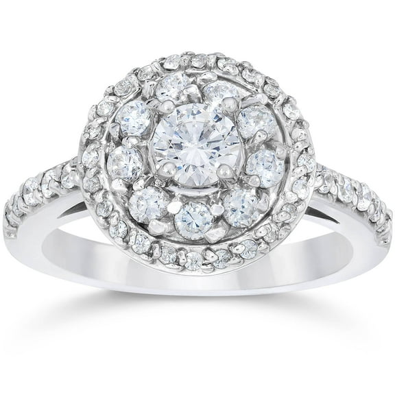 Pompeii 1 5/8ct Double Halo Round Brilliant Cut Engagement Ring 14K White Gold (G/H,I1-I2)
