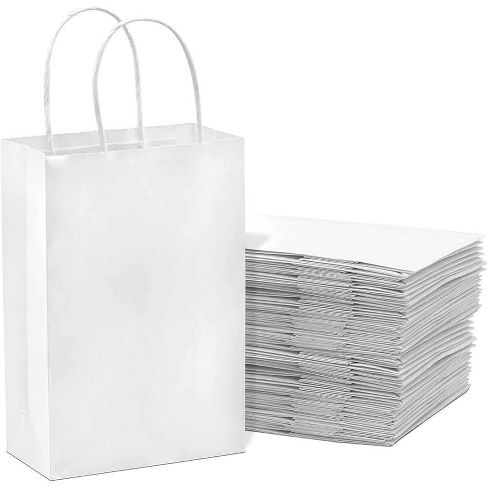 White Kraft Paper Bags W/ Handles, 100 Pcs. 6x3x9