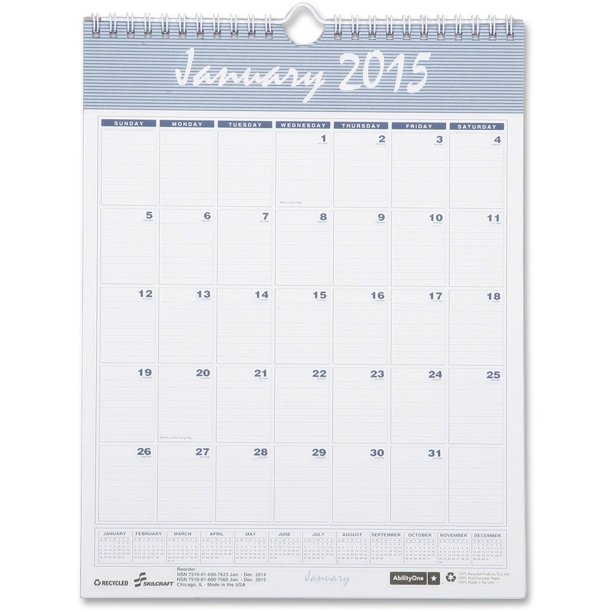 Skilcraft 12 Month Wall Calendars Wirebound 8 1 2 X 11 Walmart Com