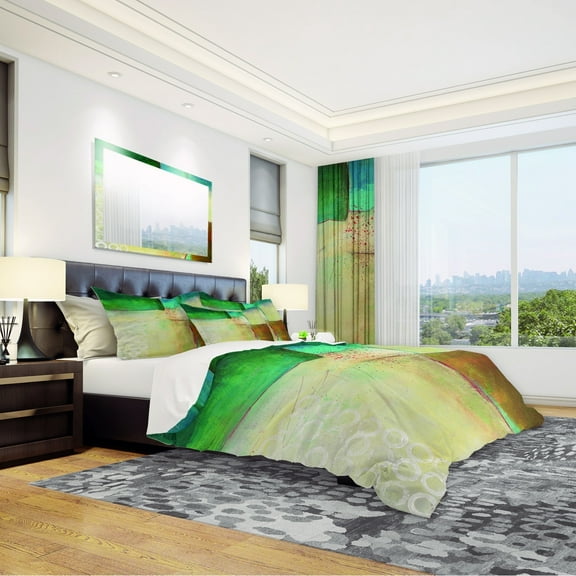 Designart 'Abstract Impression of Watercolour Blue and Yellow' Geometric Duvet Cover Set