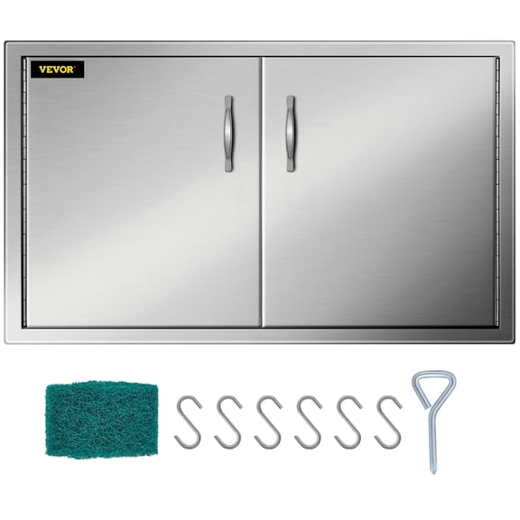 VEVOR Outdoor Kitchen Doors, 34W x 19H Inch BBQ Access Door Stainless Steel, Double Door with Handles Flush Mount for BBQ Island and Outdoor Grilling Station