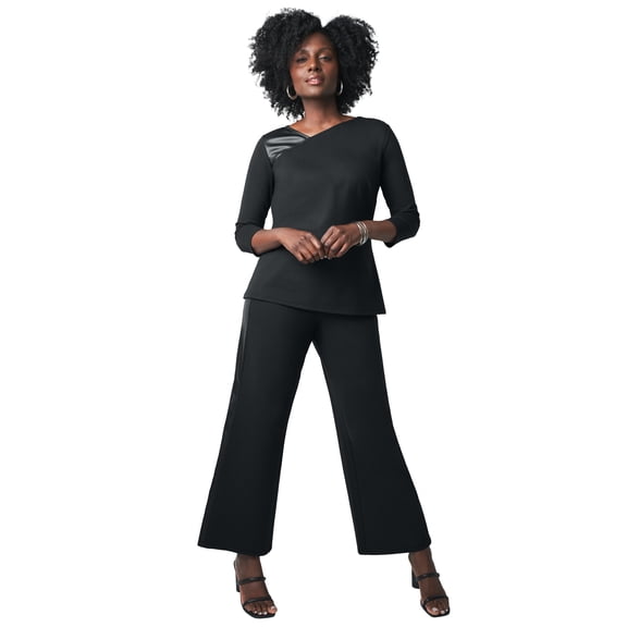 Jessica London Women's Plus Size Mixed Media Wide Leg Pant