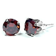 TRUSTMARK JEWELERS 2mm Brilliant Cut Red Garnet Ice CZ Sterling Silver Unisex Stud Earrings